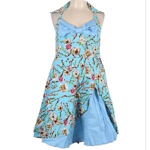 🆕 Ibtom Castle fairy boho floral halter Pin up Fit & flare cotton midi dress_L